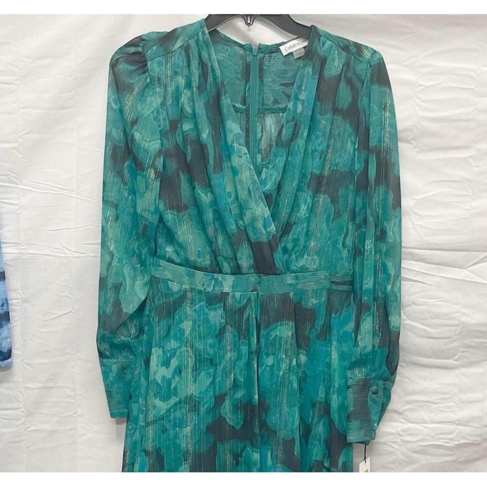 Calvin Klein 5 Dress Lot Green and Blue & White Flowing Ruffled Boho Dresses - Picture 4 of 6